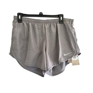 Nike Dri Fit Women's L Tempo Running Shorts Gunsmoke Gray Pockets Drawstring NEW